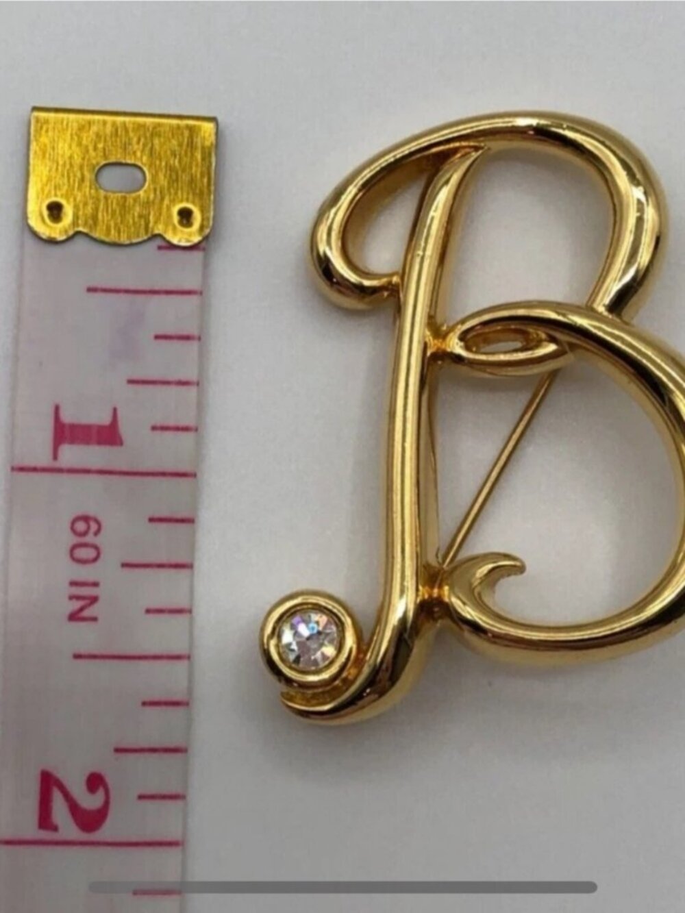 Monet Script Letter "B" Modernist With Rhinestone Brooch Pin Signed - Picture 10 of 12